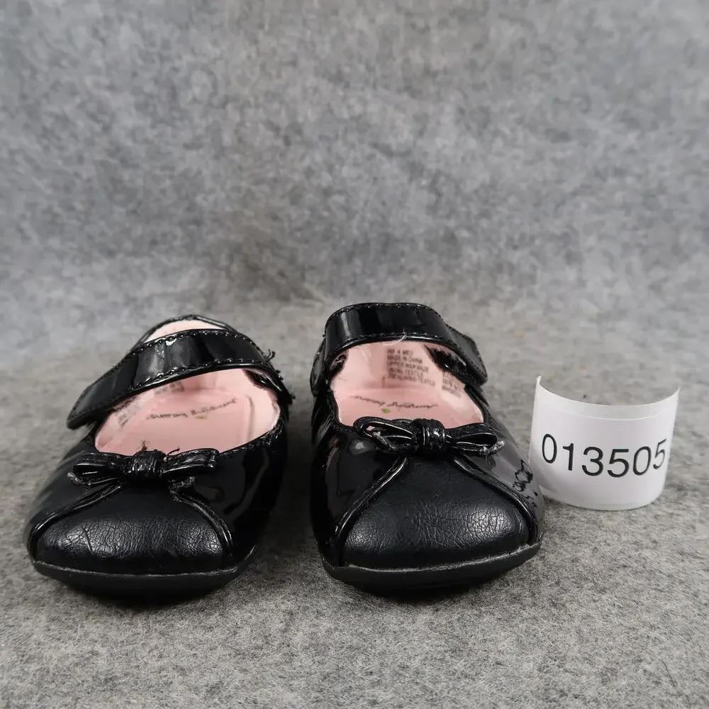 Jumping Beans Shoes Infant 4 Mary Jane Flats Adjustable Strap Black Bow Patent